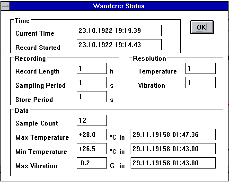 Displaying metadata for the currently shown measurement. Again, some amount of Y2K confusion may be seen.